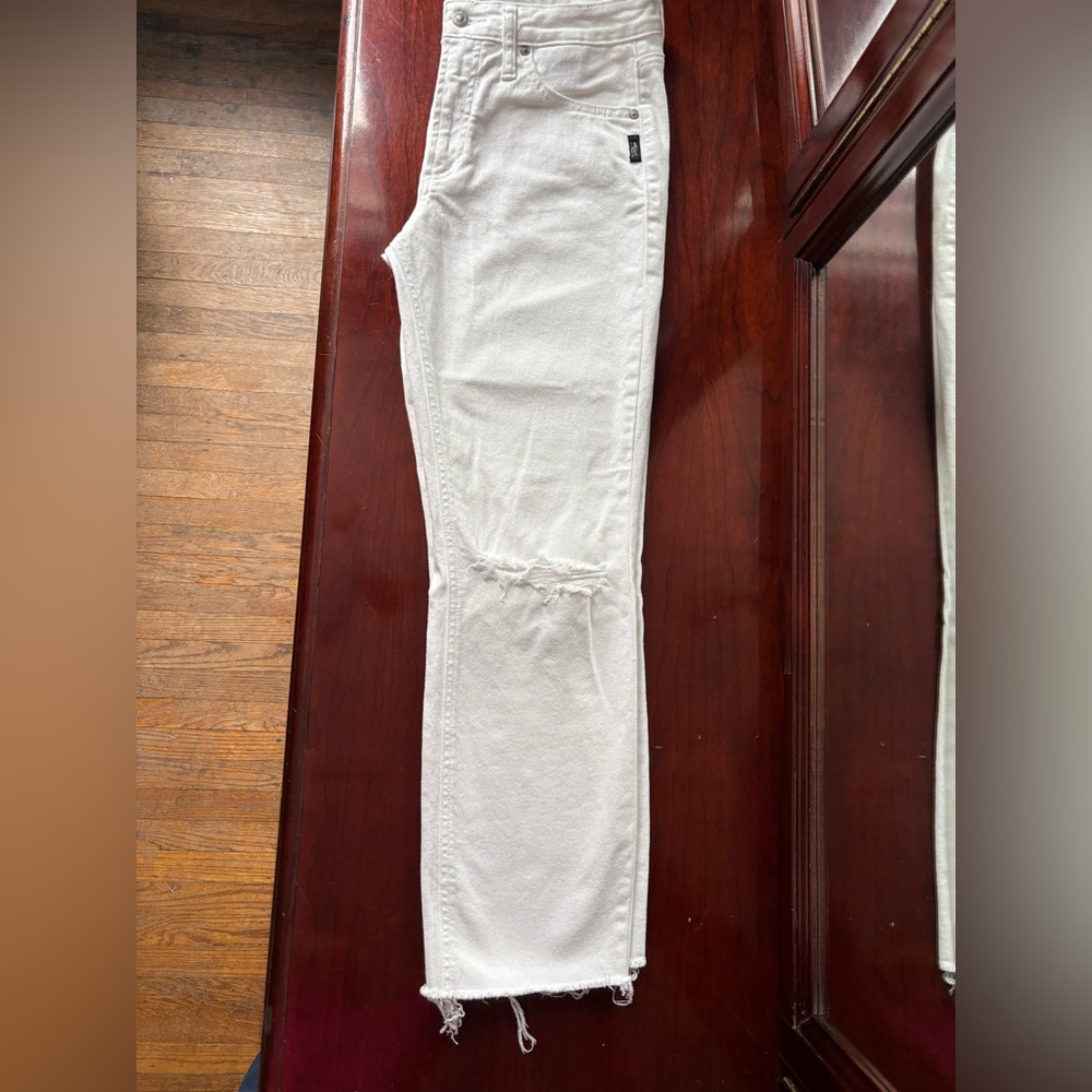 Silver Jeans Most Wanted Straight White Fray Crop Jeans